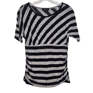 AB Studio Light Gray and Black Diagonal Striped Blouse Juniors Size XL